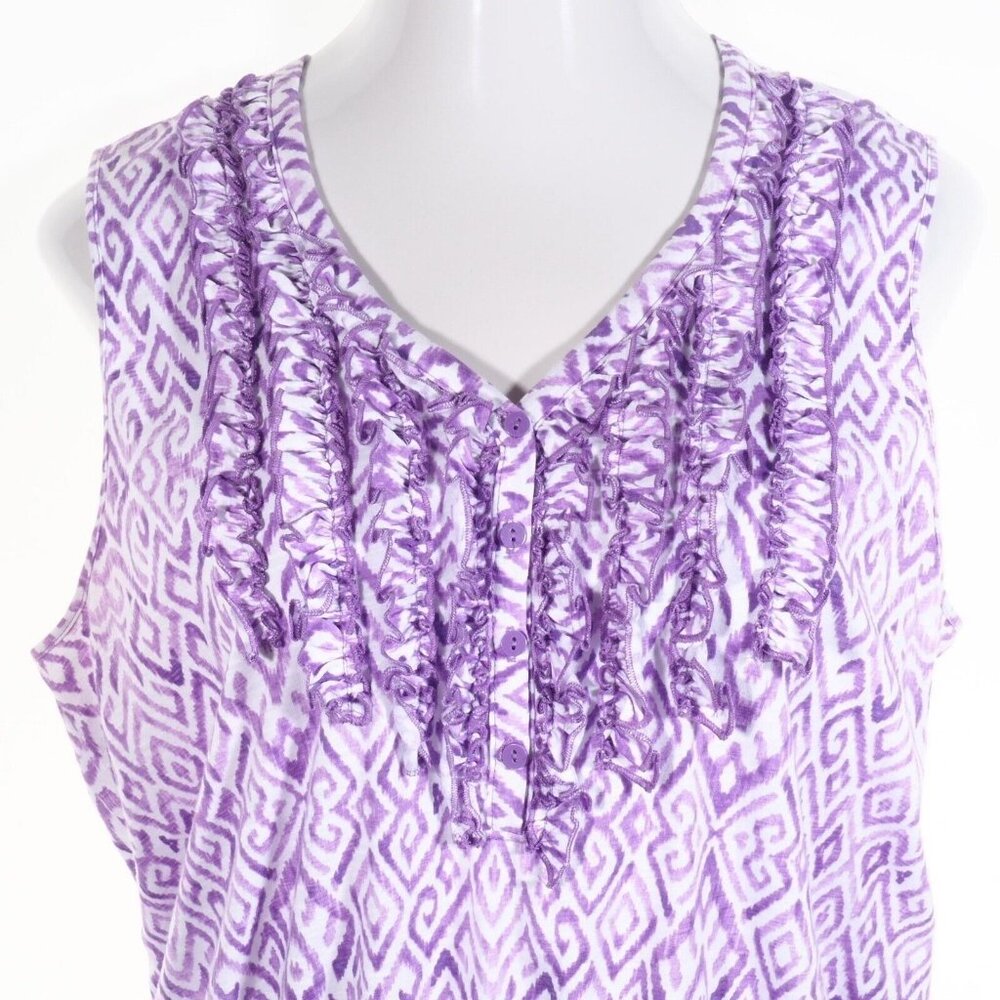 Jones NY Sport Top Women Size XL Cotton Ruffles V Neck Sleeveless Purple - Picture 3 of 11